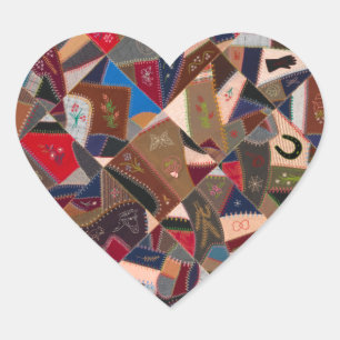 Colourful Americana Patchwork Crazy Quilt Pattern  Heart Sticker