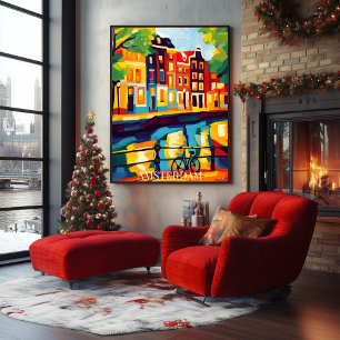 Colourful Amsterdam Canal Scene in Abstract Fauvis Poster