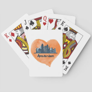Colourful Amsterdam City Skyline Watercolor Heart  Playing Cards