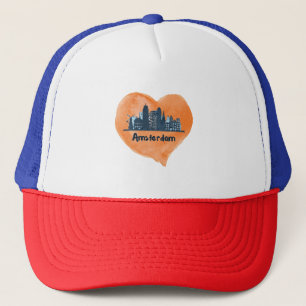 Colourful Amsterdam City Skyline Watercolor Heart  Trucker Hat