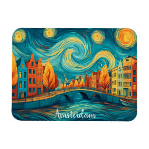 Colourful Amsterdam Holland Canal Oil Painting Magnet