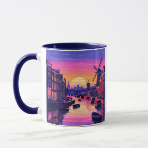 Colourful Amsterdam Sunset – Dutch Canal & Windmil Mug