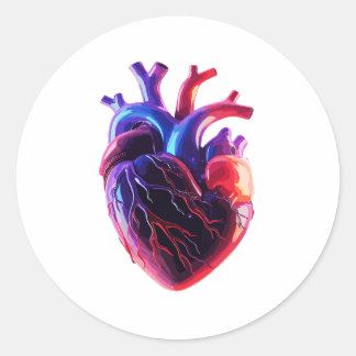 Colourful Anatomical Heart Classic Round Sticker