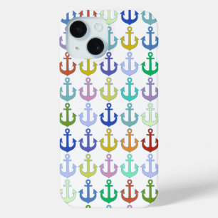 colourful anchor pattern navy design iPhone 15 case