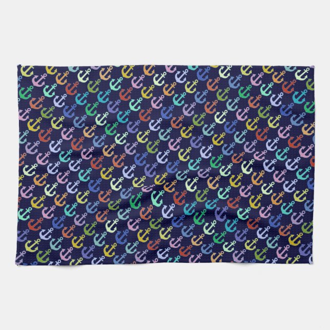 colourful anchor pattern navy design kitchen towel (Horizontal)