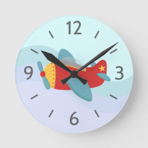 Colourful and adorable aeroplane for boy's room round clock