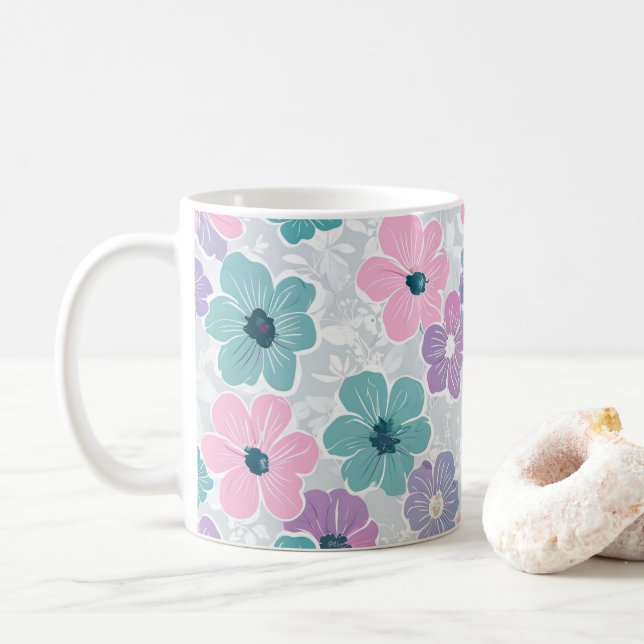 Colourful and beautiful spring flower print cerami coffee mug (With Donut)