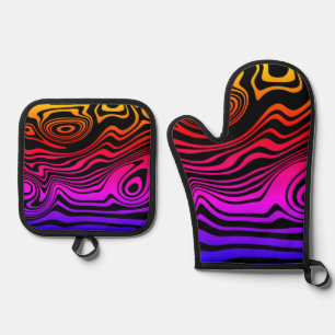 Colourful and Black Wavy Oven Mitt & Pot Holder Se Set