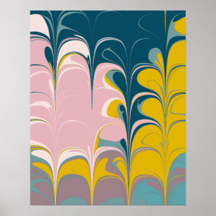 Colourful and Bold Abstract Paint Swirls in Blue Poster
