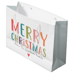 Colourful and Bright Merry Christmas Heart Large Gift Bag