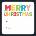 Colourful and Bright Merry Christmas To From Square Sticker<br><div class="desc">Capture the joy and magic of the holiday season with this unique and festive, colourful and bright Merry Christmas to from square stickers. Its simple yet fun design features a rainbow colour palette of red, green, yellow, blue, orange, and pink, creating a vibrant and cheerful atmosphere. The creative and minimalist...</div>