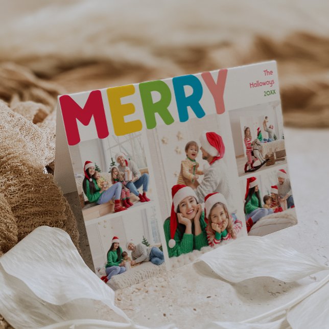 Colourful and Bright Merry Folded Five Photo Holiday Card (Creator Uploaded)