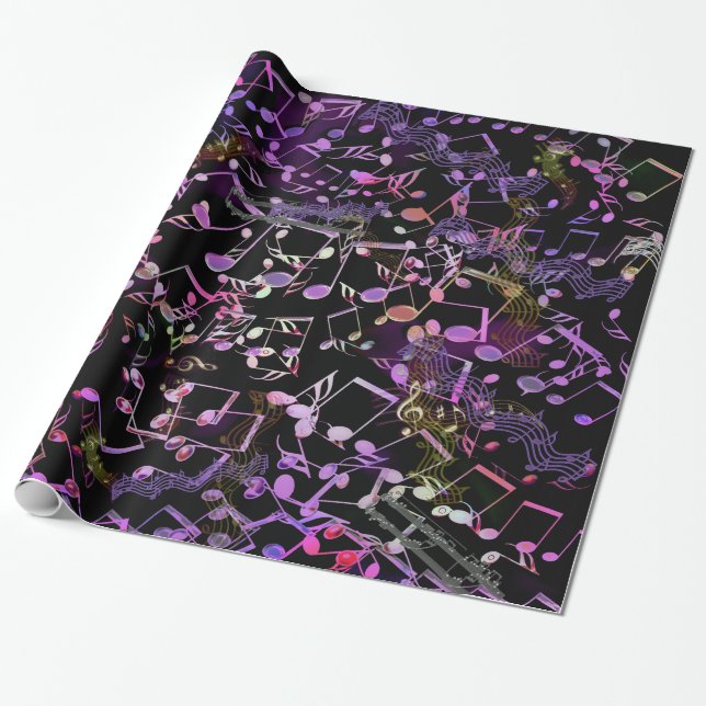 Colourful and Crazy Music Notes Wrapping Paper (Unrolled)