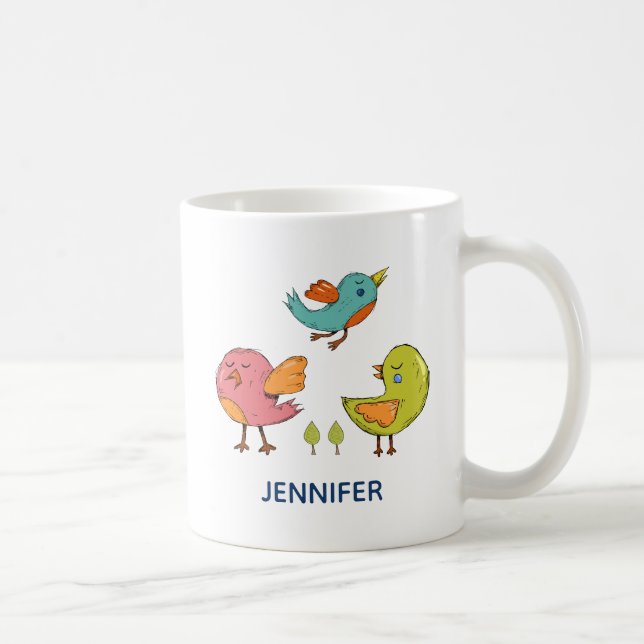 Colourful and Cute Whimsical Birds Trio Coffee Mug (Right)