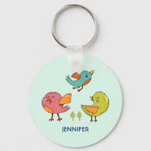 Colourful and Cute Whimsical Birds Trio Keychain
