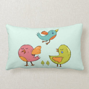 Colourful and Cute Whimsical Birds Trio Lumbar Pillow