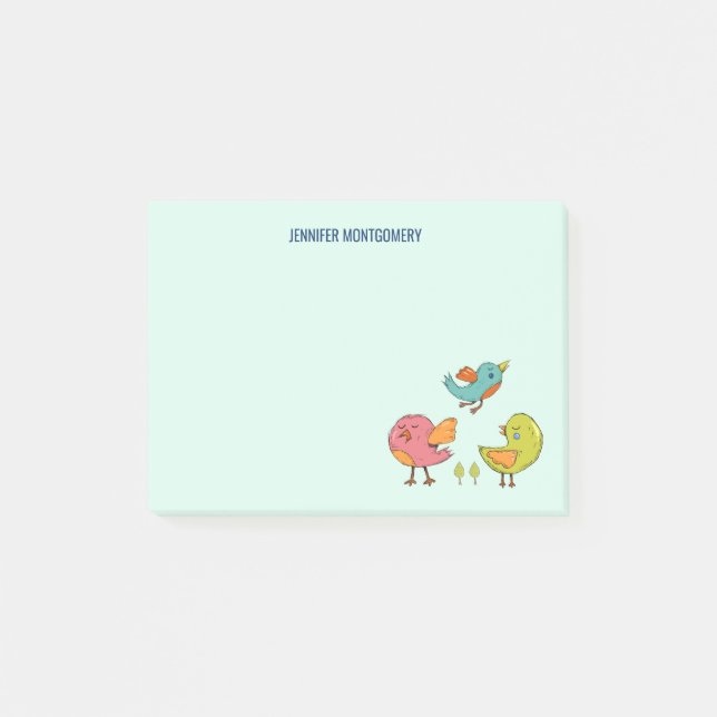 Colourful and Cute Whimsical Birds Trio Post-it Notes (Front)
