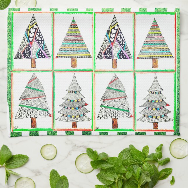 Colourful and Festive Christmas Tree  Kitchen Towe Towel (Folded)