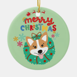 Colourful and Festive Merry Christmas Husky Dog Ceramic Ornament