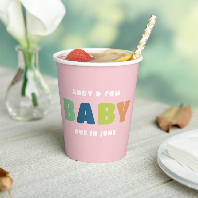 Colourful and Fun Bold Pink Baby Shower Paper Cups (Insitu)