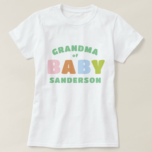 Colourful and Fun Custom Name Grandma T-Shirt (Design Front)