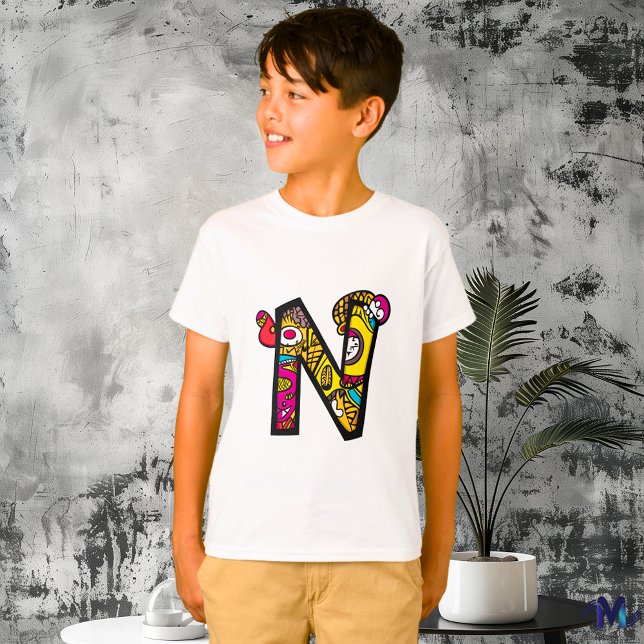 Colourful and Fun Monogram N Tribal and Doodle Sty T-Shirt (Creator Uploaded)