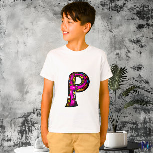 Colourful and Fun Monogram P Tribal and Doodle T-Shirt