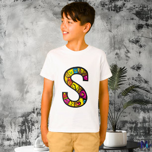 Colourful and Fun Monogram S Tribal and Doodle T-Shirt