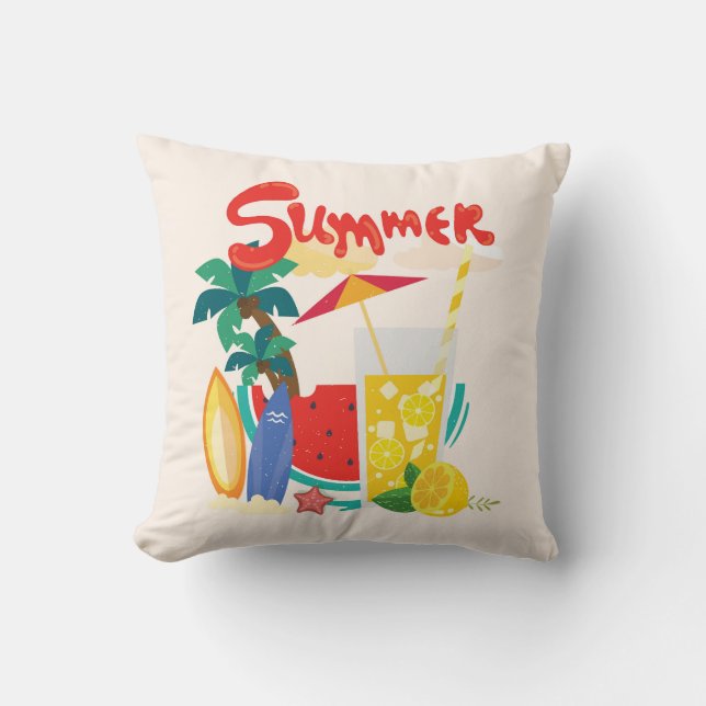 Colourful and Fun Summer Activities Throw Pillow (Front)
