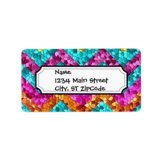 Colourful and Fun Tile Mosaic Chevron Pattern Label