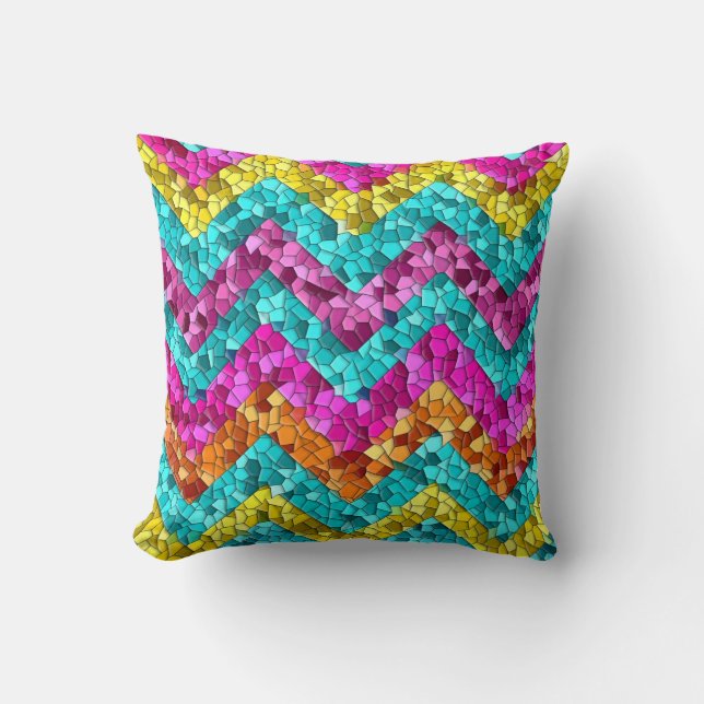 Colourful and Fun Tile Mosaic Chevron Pattern Throw Pillow (Front)