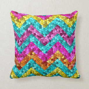 Colourful and Fun Tile Mosaic Chevron Pattern Throw Pillow