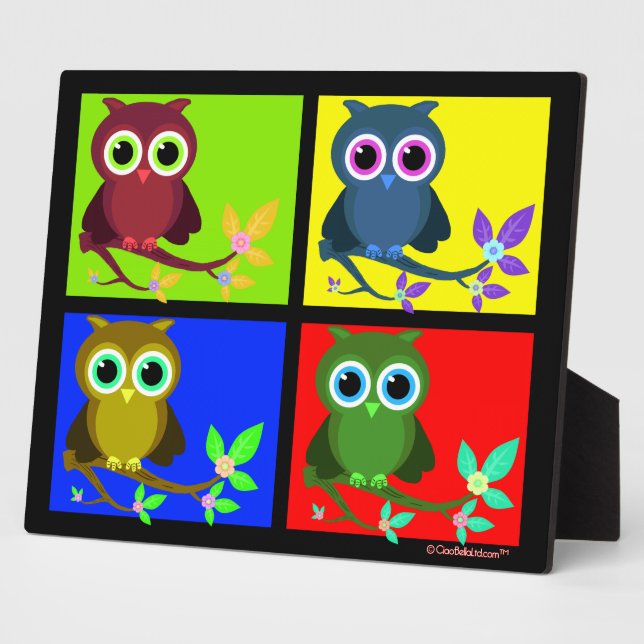 Colourful And Funky Pop Art Owls Plaque (Side)