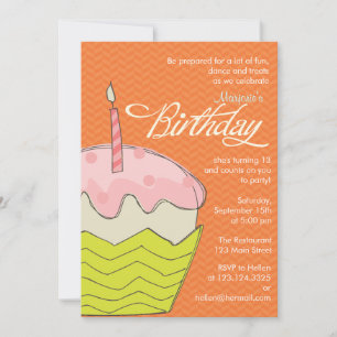 Colourful and Girly Big Cupcake Birthday Party Invitation