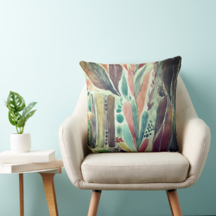 Colourful and Greenery Watercolor Tropical Throw Pillow