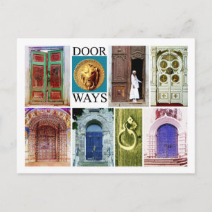 Colourful and inviting doorways postcard