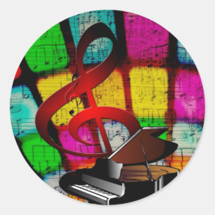 Colourful and Jazzy Treble Clef and Piano Classic Round Sticker