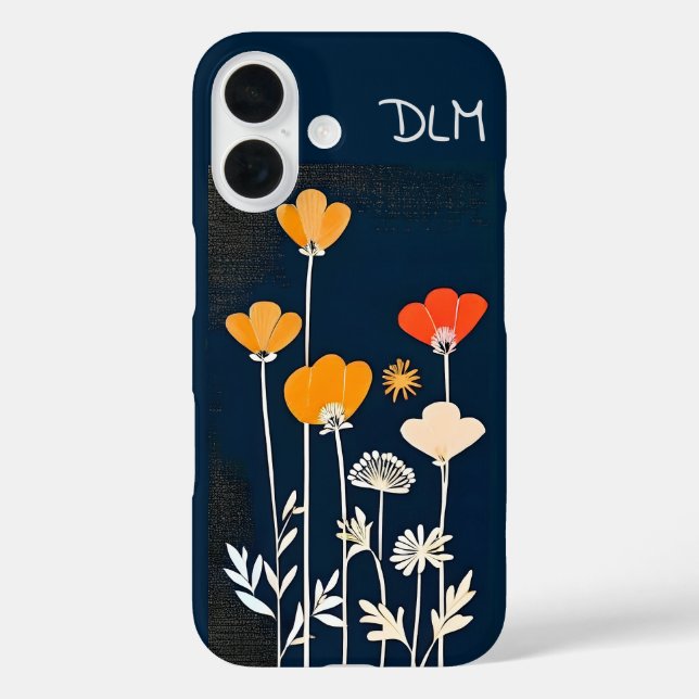 Colourful and Minimalist Flowers on Dark Blue Case-Mate iPhone Case (Back)