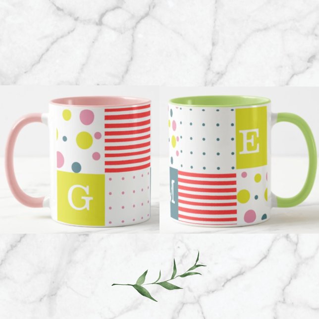 Colourful and pretty monogram l Dots l Pink l Blue Mug (Creator Uploaded)