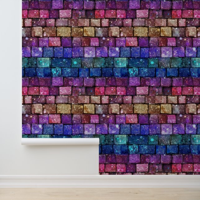 Colourful and Sparkly Brick Pattern Wallpaper (Application)