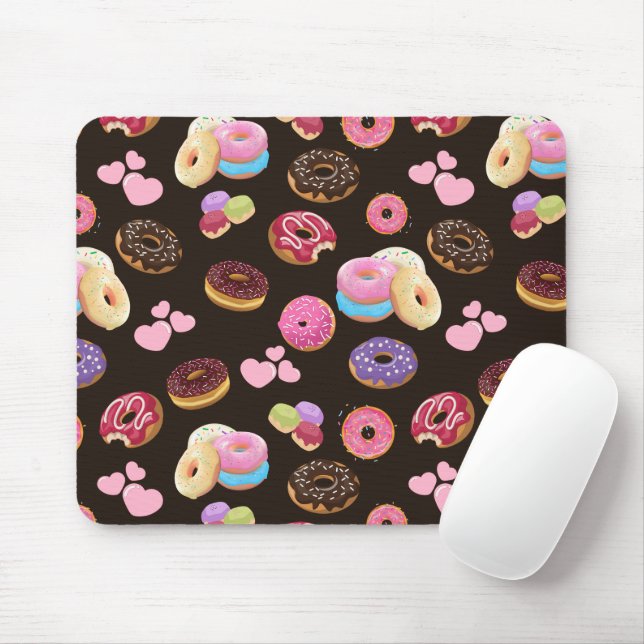 Colourful and Tasty Doughnuts and Hearts Mouse Pad (With Mouse)