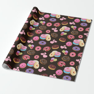 Colourful and Tasty Doughnuts and Hearts Wrapping Paper