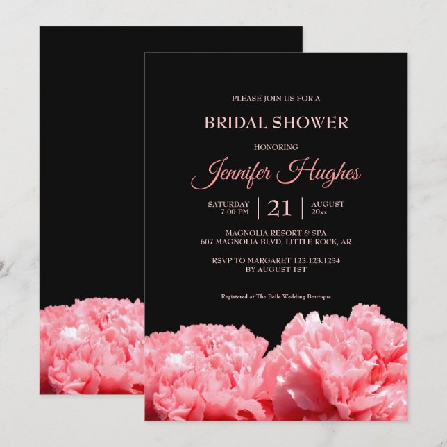 Colourful and Vibrant Black & Pink  Bridal Shower Invitation (Front/Back)