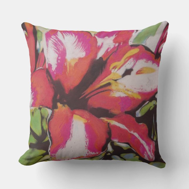colourful and vibrant contempory abstract flower throw pillow (Front)