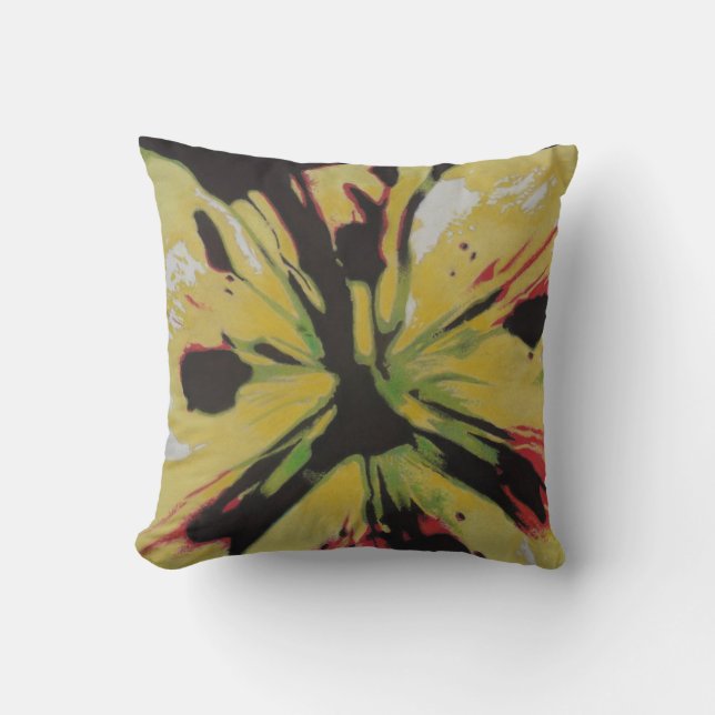 colourful and vibrant contempory abstract flower throw pillow (Front)