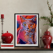 Colourful and whimsical, cute cat portrait