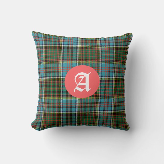 Colourful Anderson Tartan Plaid Monogram Throw Pillow (Front)