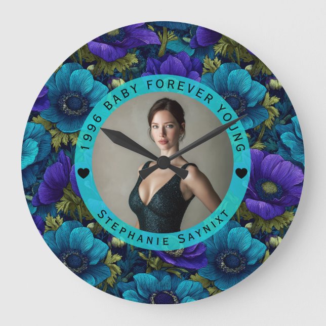 Colourful Anemones Surprise Birthday Event Large Clock (Front)