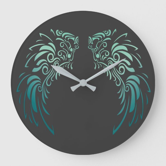 Colourful Angel Feathers  Large Clock (Front)