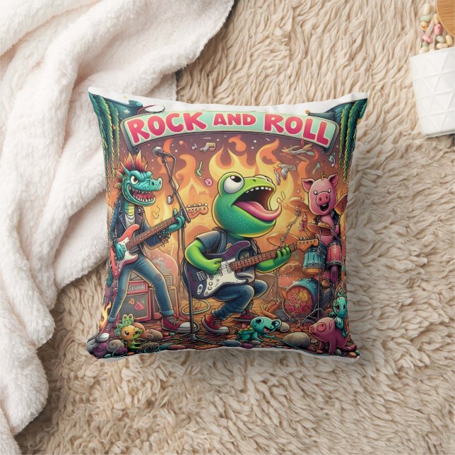 Colourful Animal Band Performing Rock Music Throw Pillow (Blanket)